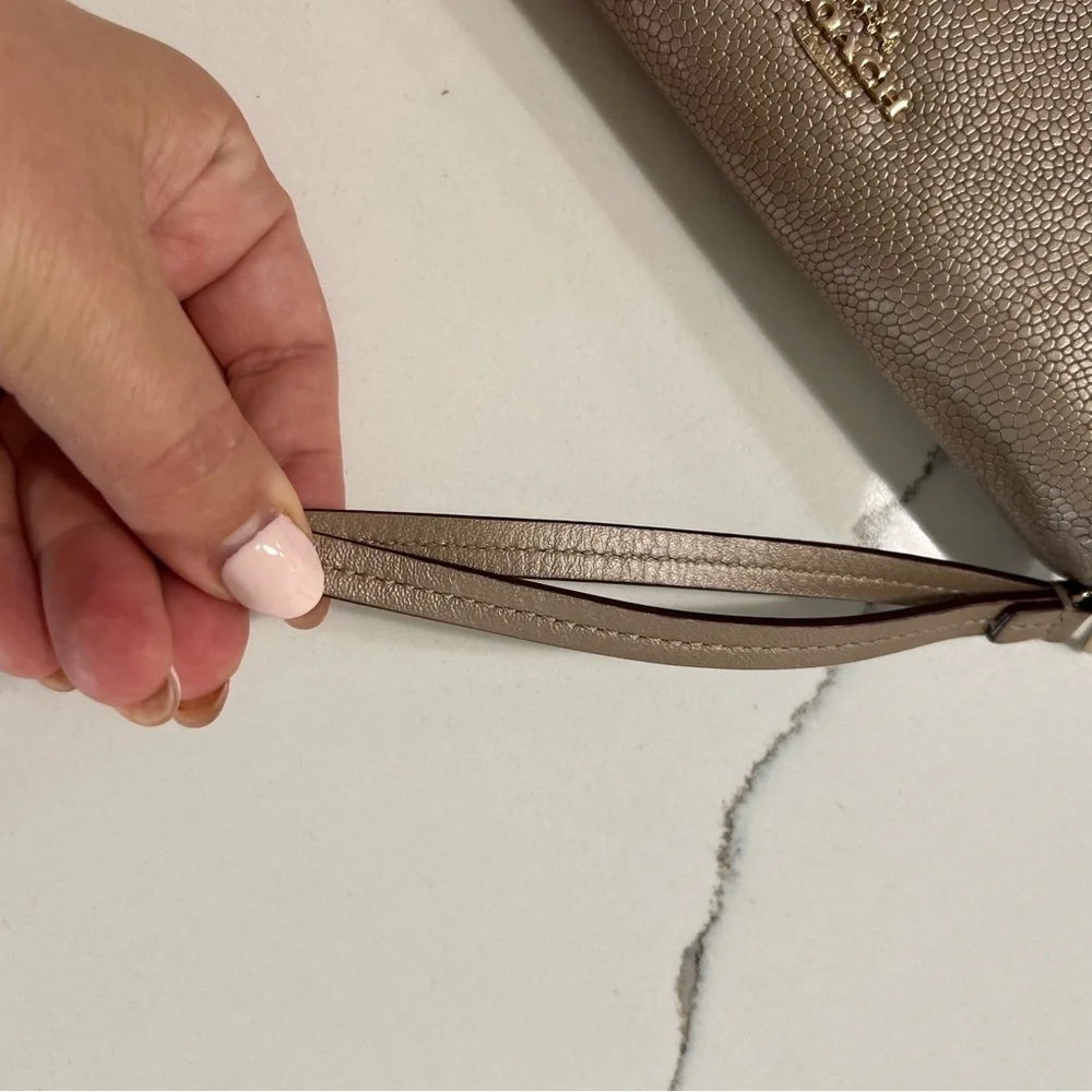 COACH Pebbled Leather Long Zip Around Wallet Rose Gold
